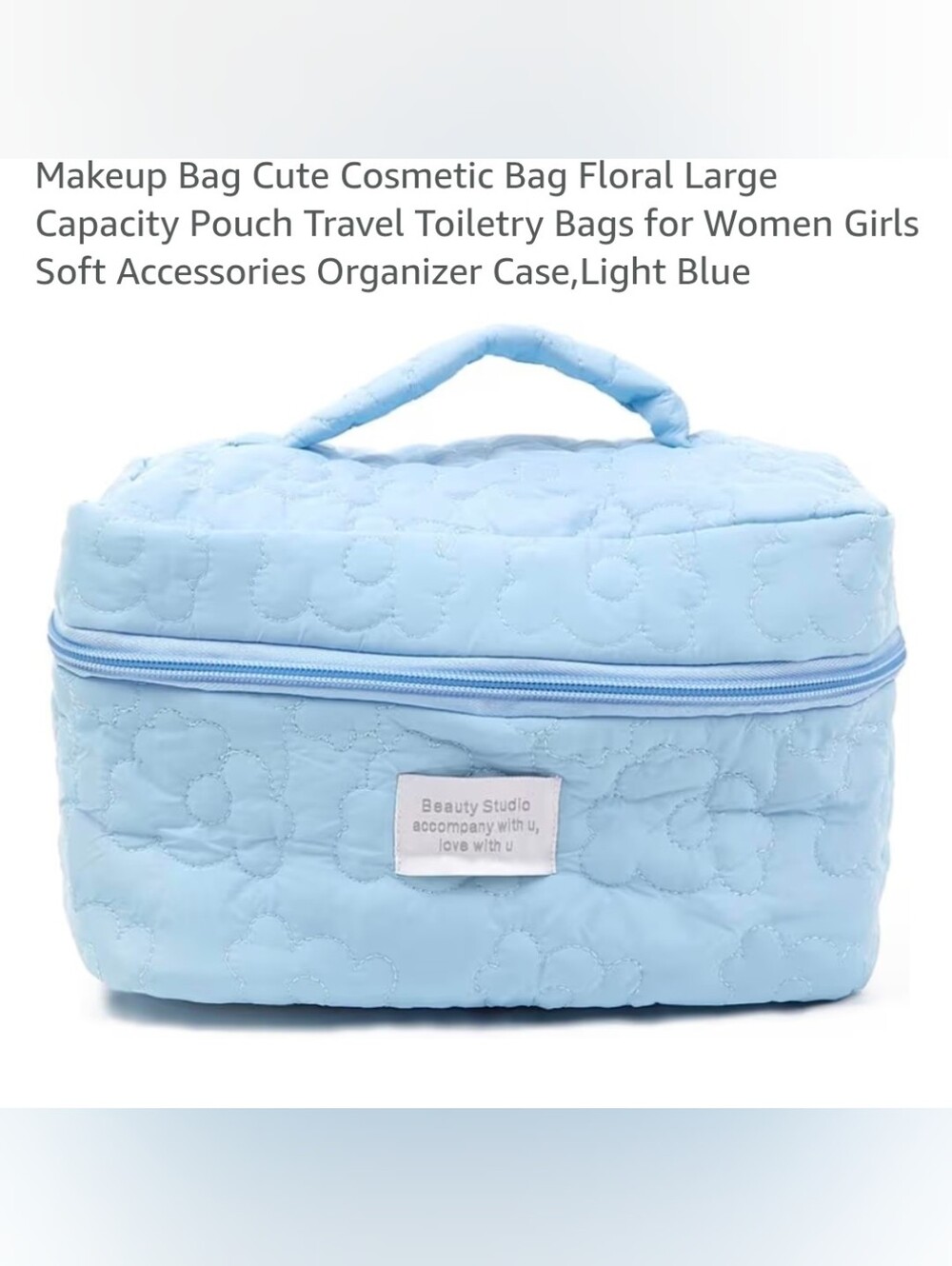 3/$20 Blue Quilted Large Capacity Cosmetic Makeup Travel Storage Bag Top Handle